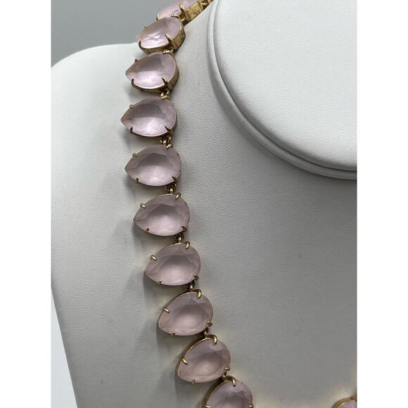J. Crew Frosted Matte Satin Light Pink Teardrop‎ Rhinestone Full Necklace - Picture 3 of 16